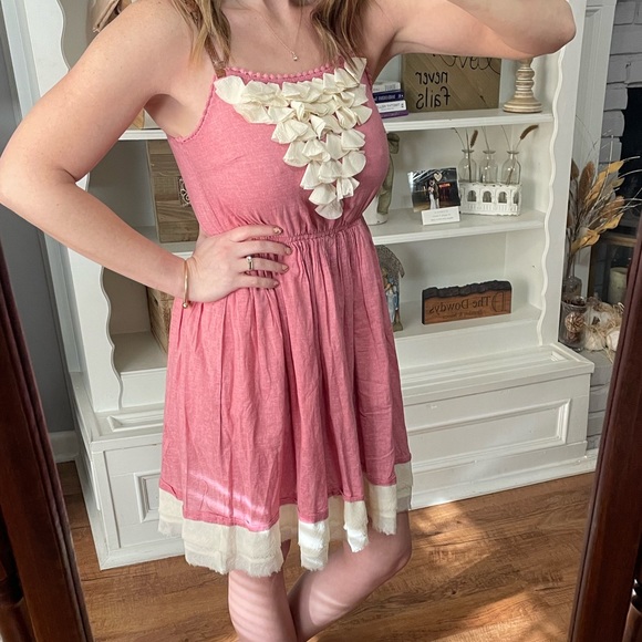 Ciel Pink Dress with leather straps and cream details - Picture 2 of 9